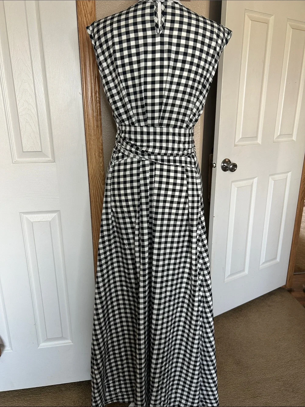 GINGHAM Black and White Maxi Dress with Waist Tie - Picture 7 of 10